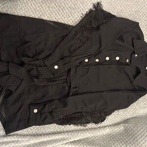 Chic Black Fringe romper with Silver Buttons